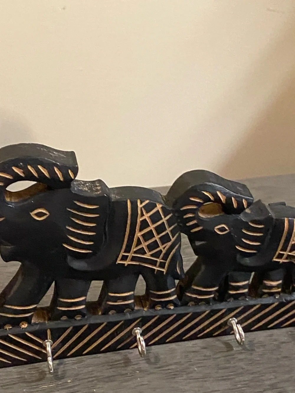 Handcrafted Black & Gold Elephant Wall Key Rack